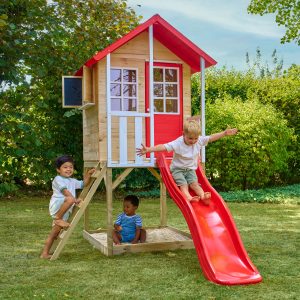 Garden house TP TOYS, Poppy Cottage, with sandpit platform and slide, wood, red/brown/white