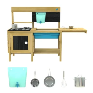 Children's garden kitchen, TP Toys, natural wood, set with accessories, 98x40x96cm